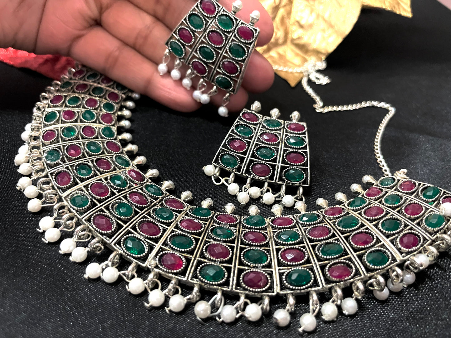 Necklace earrings set oxidized bohemian\Indian jewelry set