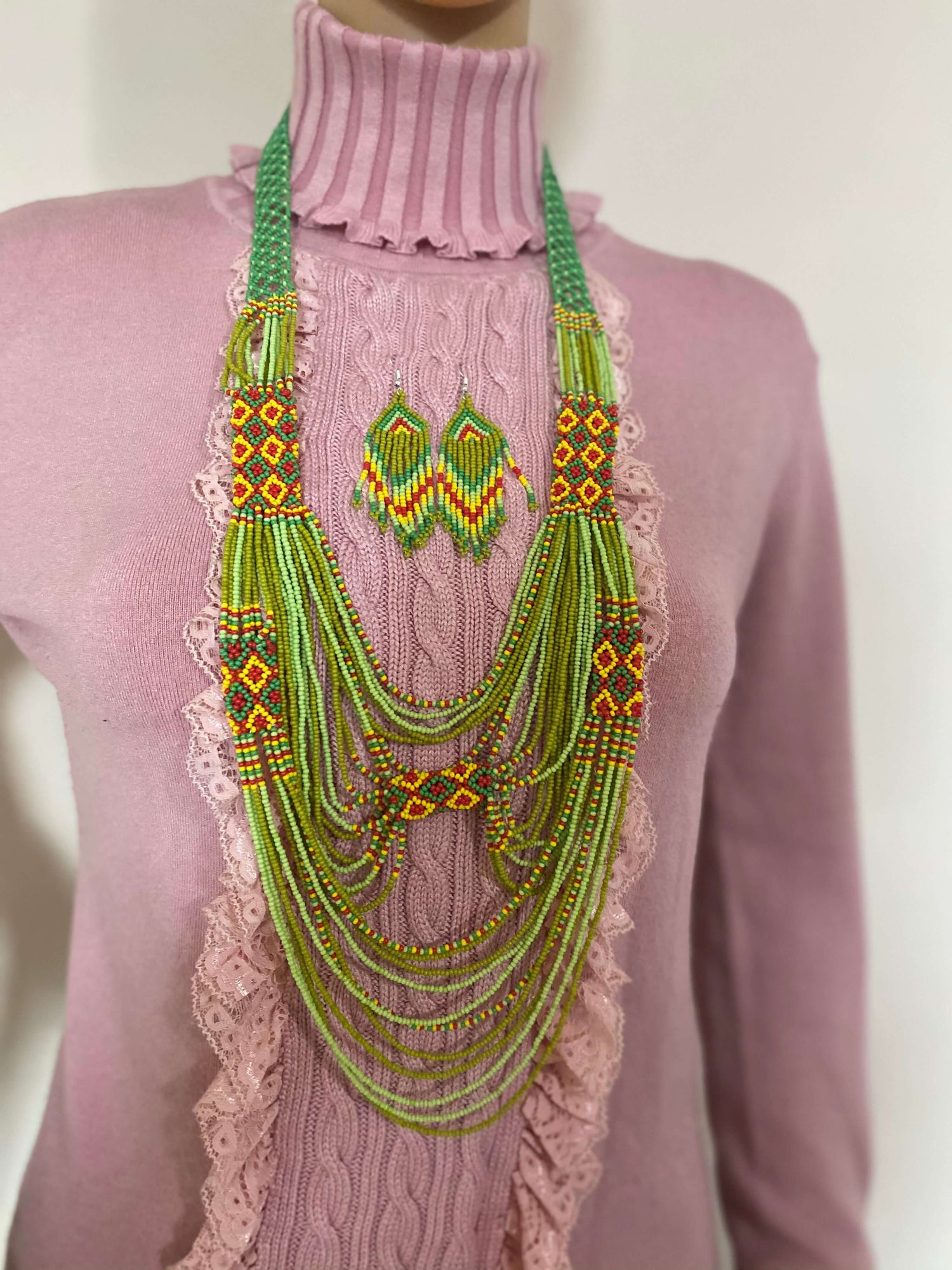 Bead Necklace boho/ tribal necklace earrings set