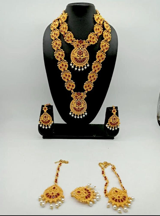 Indian Bridal necklace combo set with earring arm and head jewelry