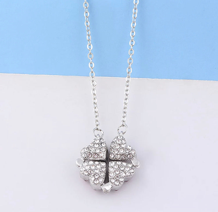 Heart necklace 4 in 1 clover shape chain reversible