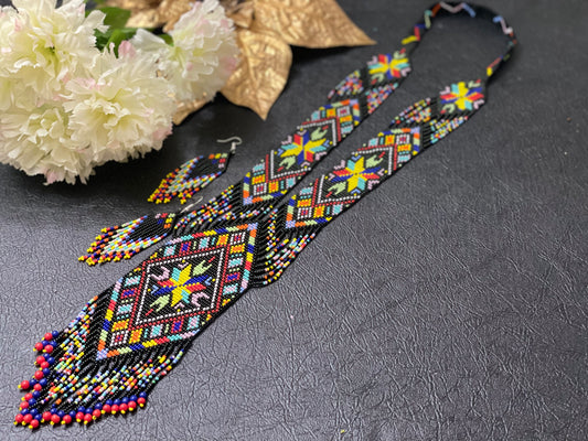 Seed bead handcrafted necklace earrings set