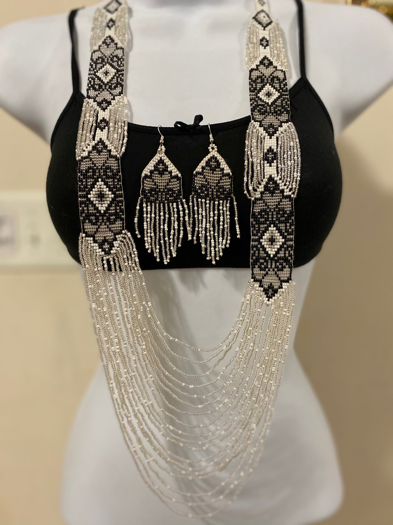 Handcrafted bead necklace earrings set boho jewelry gift