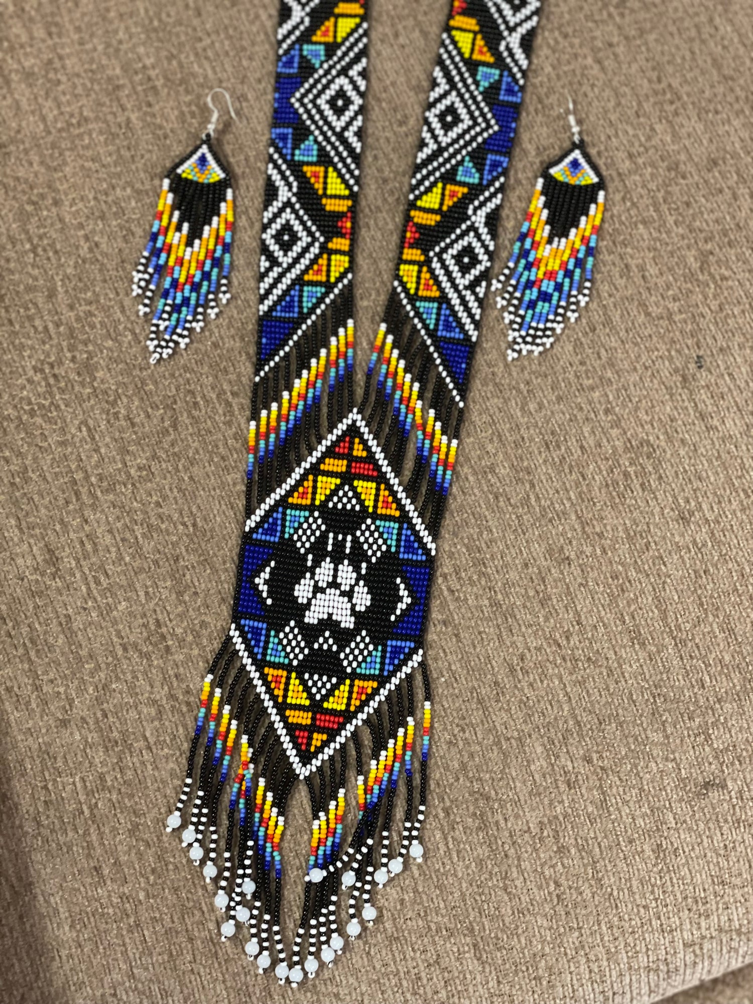 Seed bead necklace earrings set handcrafted tribal boho jewelry