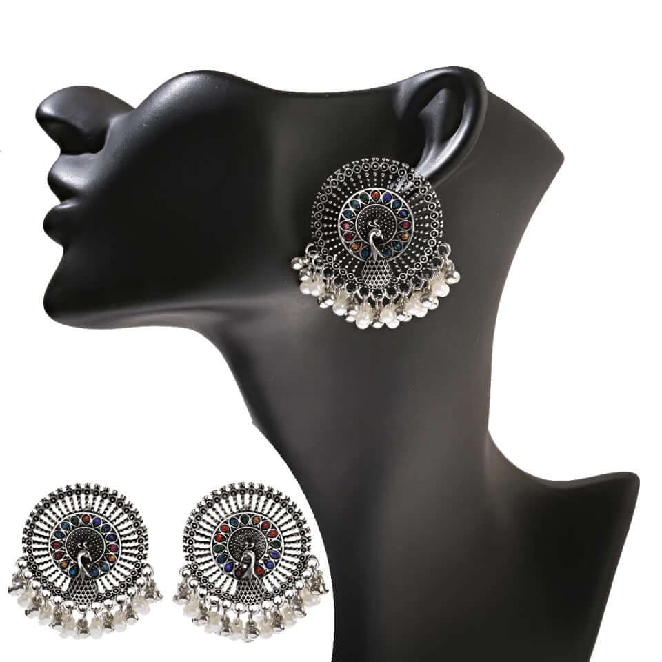 Earrings pair peacock ethnic boho oxidized colorful studs gift