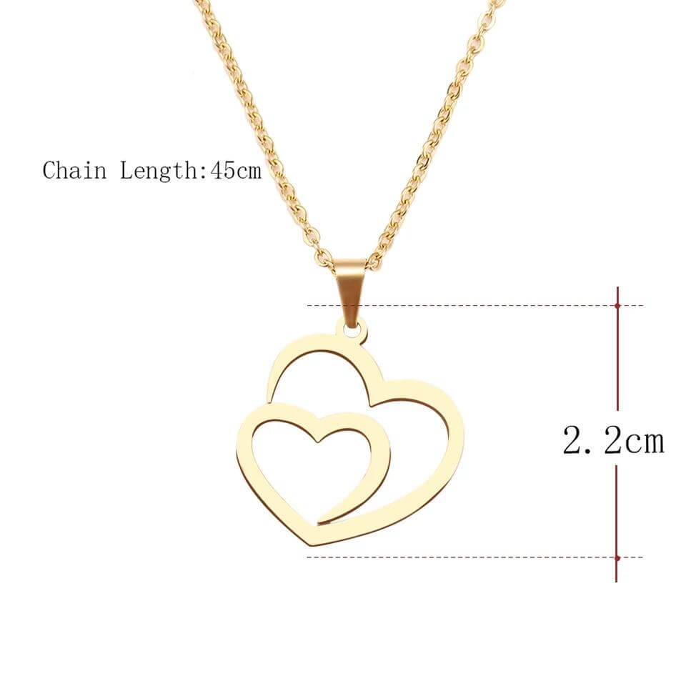Charm necklace double heart pendant great quality jewelry