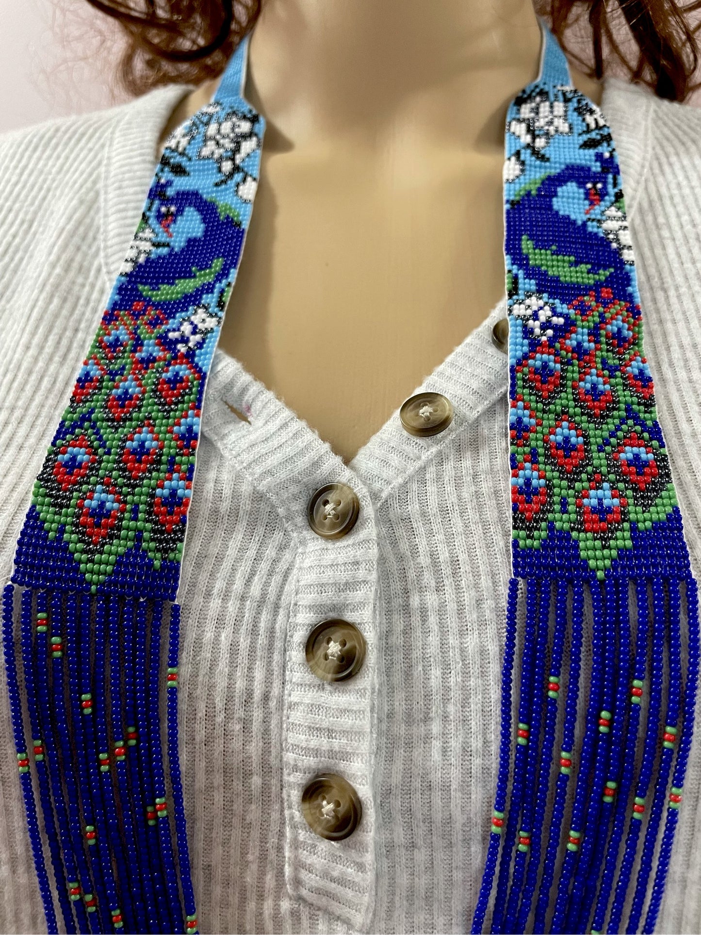 Handcrafted seed bead necklace earrings peacock jewelry design for Women