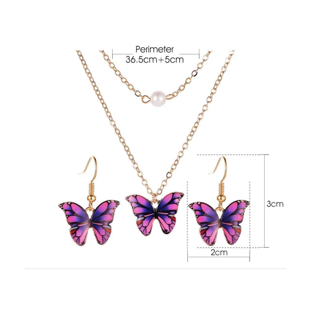 Butterfly necklace set faux pearl enameled no rust jewelry gift