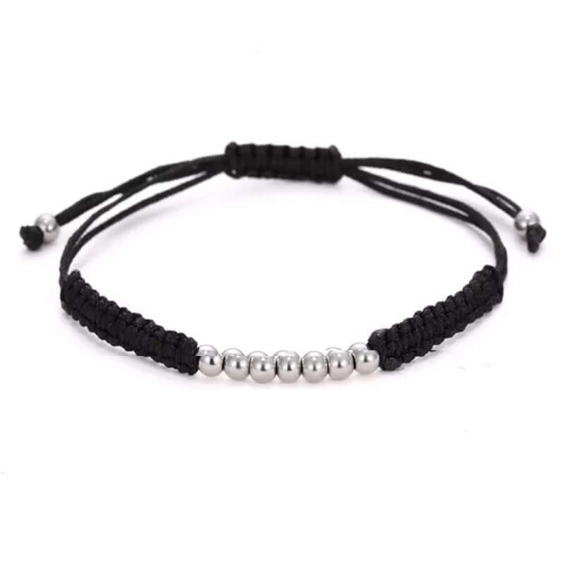 black Thread bracelet silver charm beads bonding jewelry