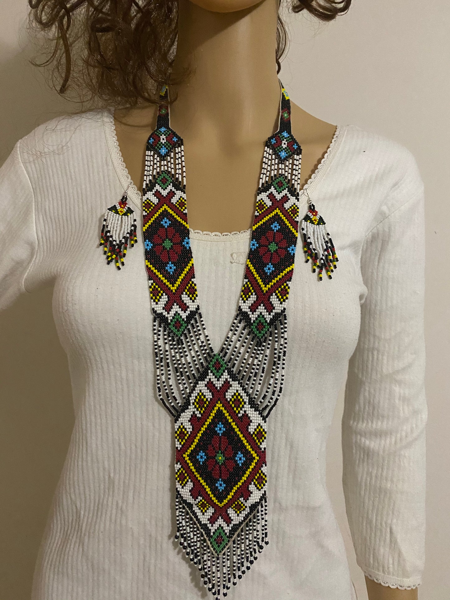 Seed Bead necklace & earrings handcrafted African inspired Design