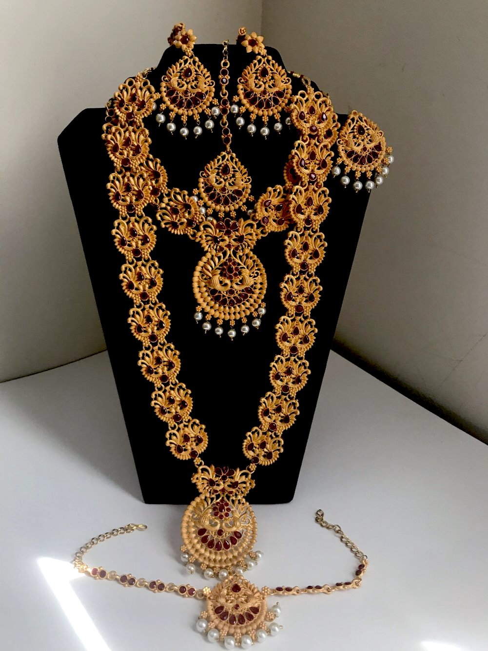 Indian Bridal necklace combo set with earring arm and head jewelry