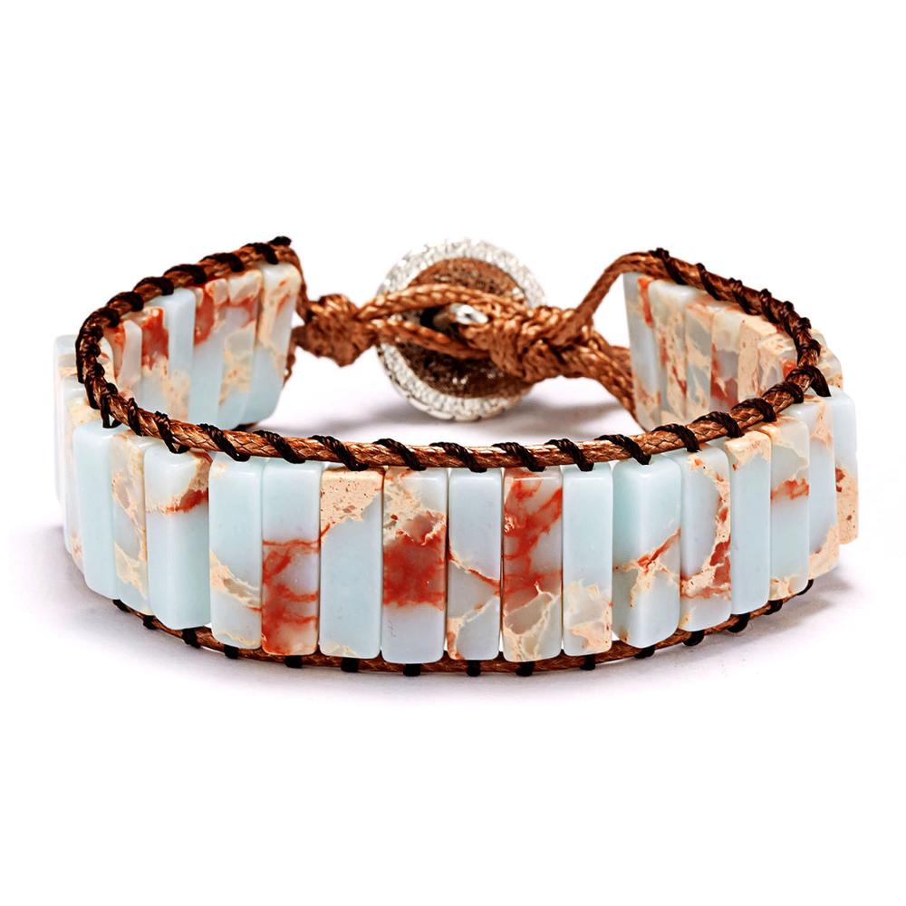 Wrap Bracelet for Women Stone Beaded Rectangle Shape boho style with Adjustable string