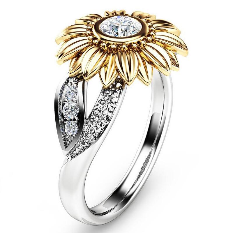 Sunflower ring 2 tone 925 sterling silver women jewelry gift fine jewelry