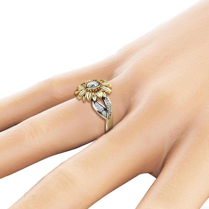 Sunflower ring 2 tone 925 sterling silver women jewelry gift fine jewelry